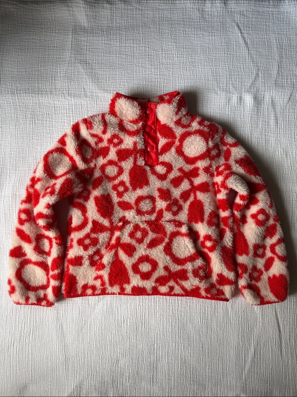 Cat & Jack Red and Cream Plush Snap Pullover Jacket